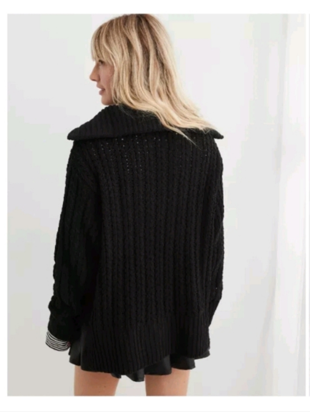 Aerie Cable Car Quarter Zip Sweater Black Chenille size S